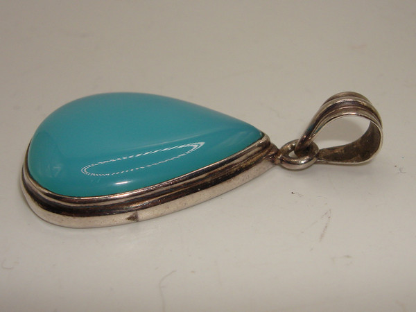 Vintage Sterling Silver Blue Chalcedony Pendant - 925 Hallmarked