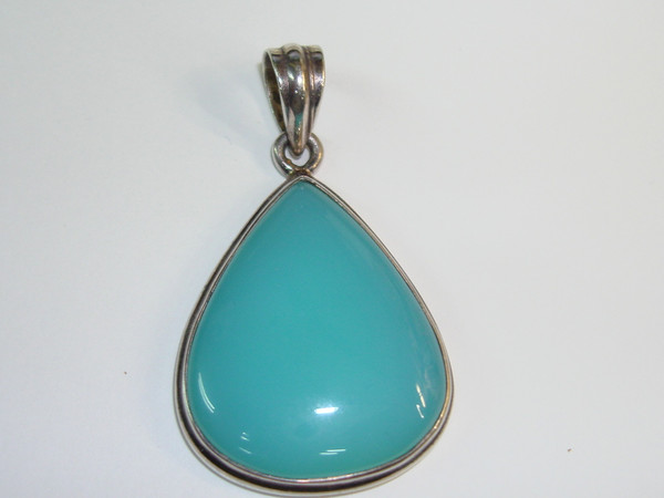 Vintage Sterling Silver Blue Chalcedony Pendant - 925 Hallmarked