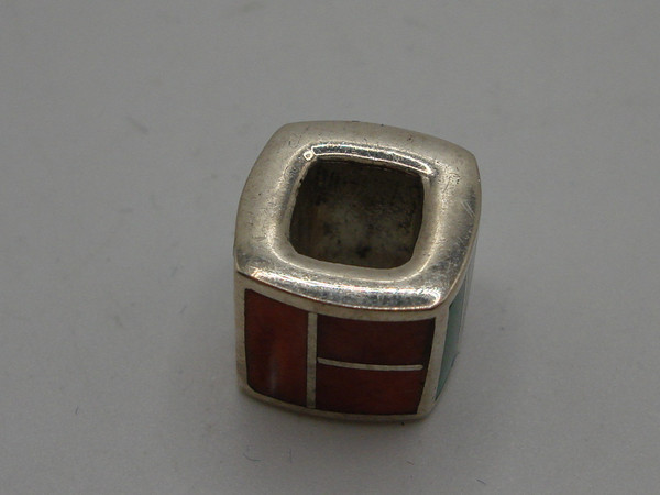 Vintage Navajo Sterling Silver Charm with Gemstone Inlays - Coral, Turquoise & More