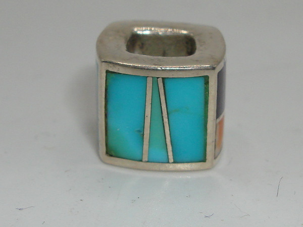 Vintage Navajo Sterling Silver Charm with Gemstone Inlays - Coral, Turquoise & More