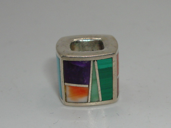 Vintage Navajo Sterling Silver Charm with Gemstone Inlays - Coral, Turquoise & More
