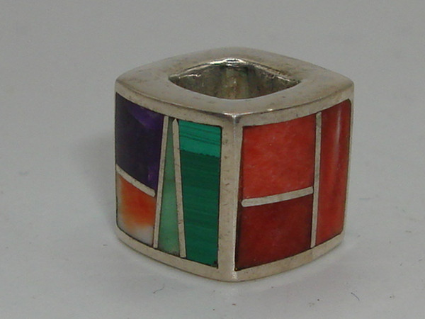 Vintage Navajo Sterling Silver Charm with Gemstone Inlays - Coral, Turquoise & More