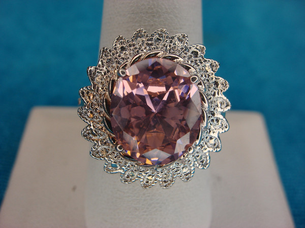 Large Pink Oval Sterling Silver Ring - Size 9.25, Barely Worn