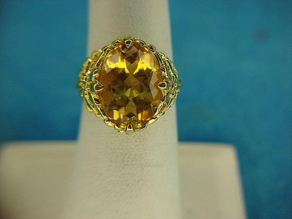 Elegant Gold Vermeil Sterling Silver Ring with Oval Yellow Gemstone (Size 6)