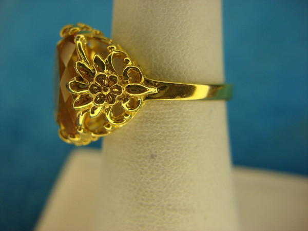 Elegant Gold Vermeil Sterling Silver Ring with Oval Yellow Gemstone (Size 6)