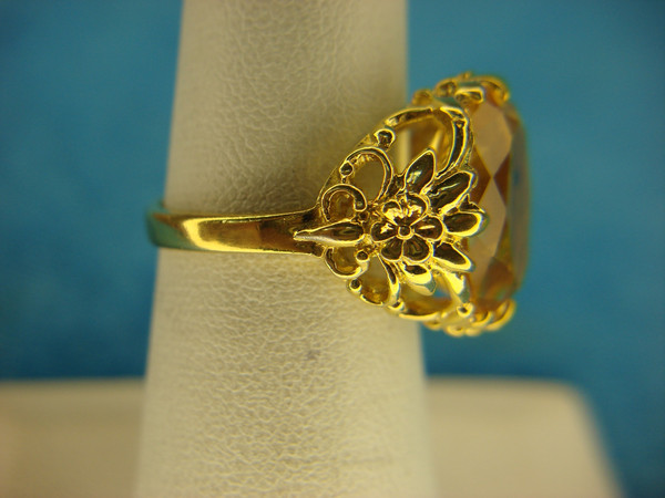 Elegant Gold Vermeil Sterling Silver Ring with Oval Yellow Gemstone (Size 6)