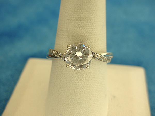 Sterling Silver Ring with Simulated Diamond & Side Stones - Size 9