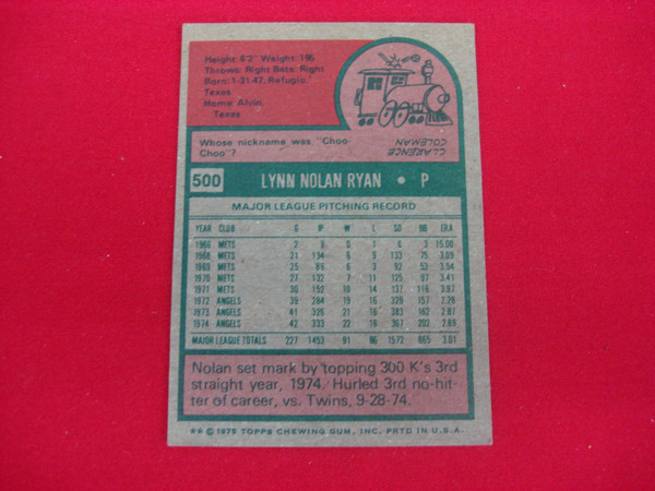 1975 Topps Nolan Ryan Baseball Card #500 - California Angels HOF - Vintage Sports Collectible