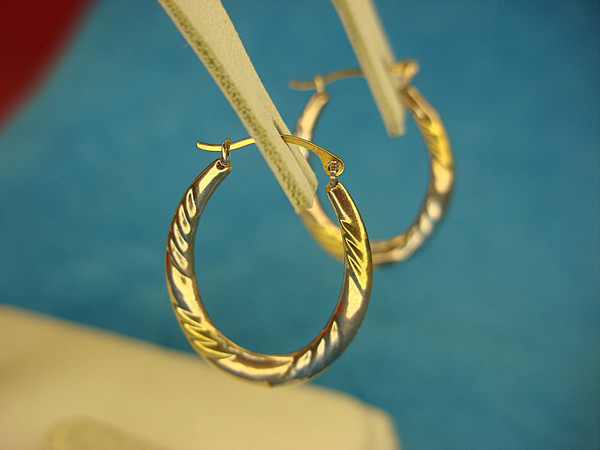 Sterling Silver Elongated Hoop Earrings with 14K Gold Highlights (Yellow & Rose)