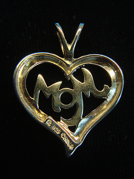 Sterling Silver & Gold Vermeil 'Mom' Heart Pendant - Pre-Owned, Excellent Condition