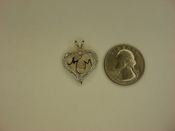 Sterling Silver & Gold Vermeil 'Mom' Heart Pendant - Pre-Owned, Excellent Condition