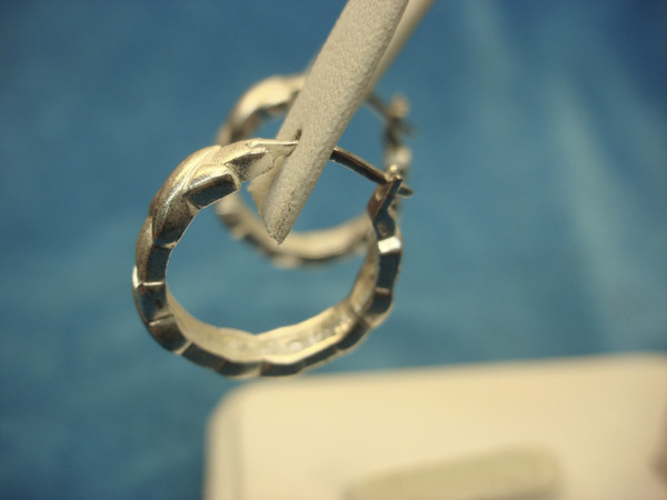 Sterling Silver Hoop Earrings - Polished & Matte Pattern Design, 7/8 Inch