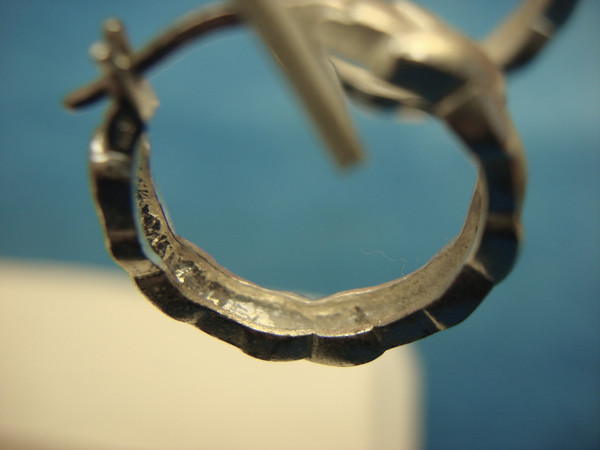 Sterling Silver Hoop Earrings - Polished & Matte Pattern Design, 7/8 Inch