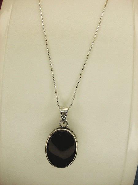 Vintage Sterling Silver Reversible Pendant - Mother of Pearl & Onyx, 18