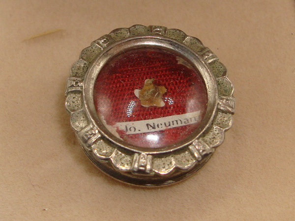 Vintage Relic Reliquary of Saint John Neumann, 4th Bishop of Philadelphia - Silver Case with Red Silk