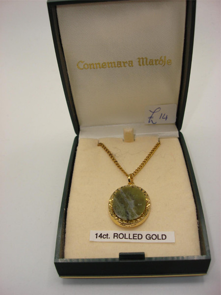 Vintage Connemara Marble 14K Rolled Gold Necklace - Original Box