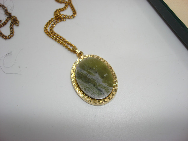 Vintage Connemara Marble 14K Rolled Gold Necklace - Original Box