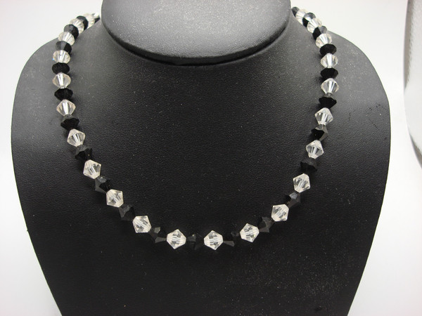 Vintage Art Deco Black & Clear Glass Briolette Choker Necklace | Estate Find