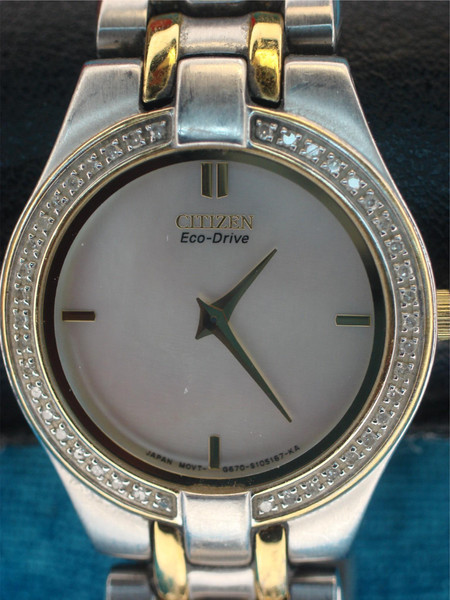 Citizen Eco-Drive Ladies Watch G670, MOP Dial & Diamonds - Stainless Steel Bracelet