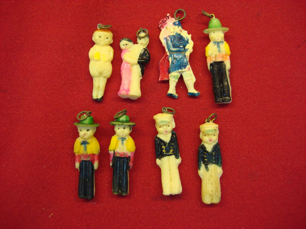 Vintage Cracker Jacks Celluloid Figures - 1940s People Collectible Set (8 Pieces)