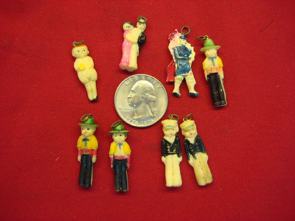 Vintage Cracker Jacks Celluloid Figures - 1940s People Collectible Set (8 Pieces)