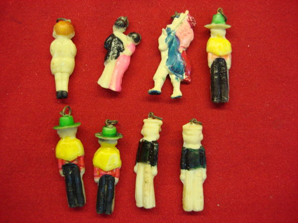 Vintage Cracker Jacks Celluloid Figures - 1940s People Collectible Set (8 Pieces)