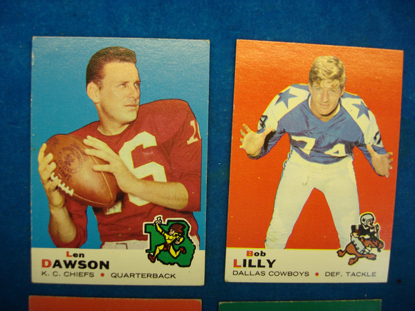 Vintage 1969 Topps Football Cards: Len Dawson, Bob Lilly, Roman Gabriel & Lance Alworth