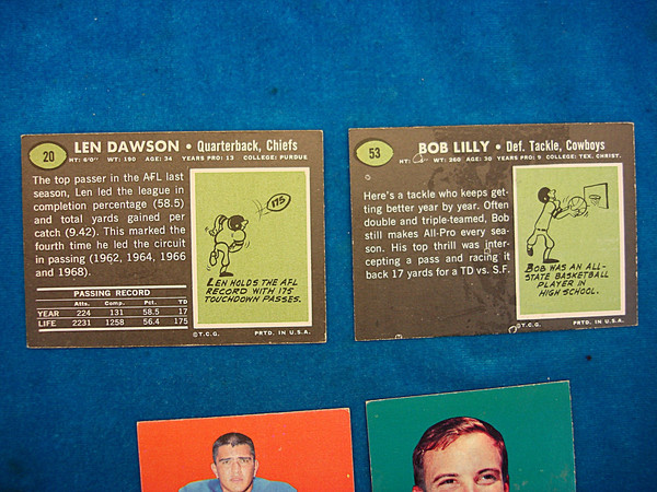 Vintage 1969 Topps Football Cards: Len Dawson, Bob Lilly, Roman Gabriel & Lance Alworth