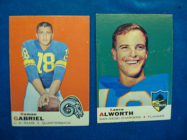 Vintage 1969 Topps Football Cards: Len Dawson, Bob Lilly, Roman Gabriel & Lance Alworth