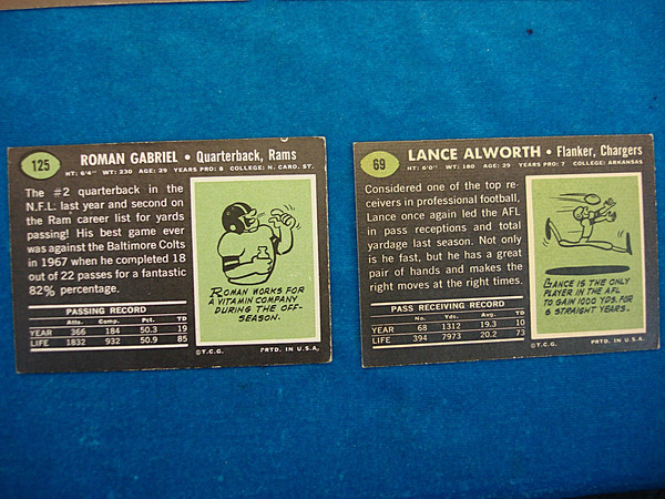 Vintage 1969 Topps Football Cards: Len Dawson, Bob Lilly, Roman Gabriel & Lance Alworth