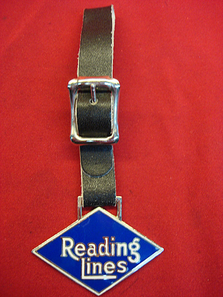 Blue Enamel Pocket Watch Fob with Strap - READING LINES RR, Excellent Condition
