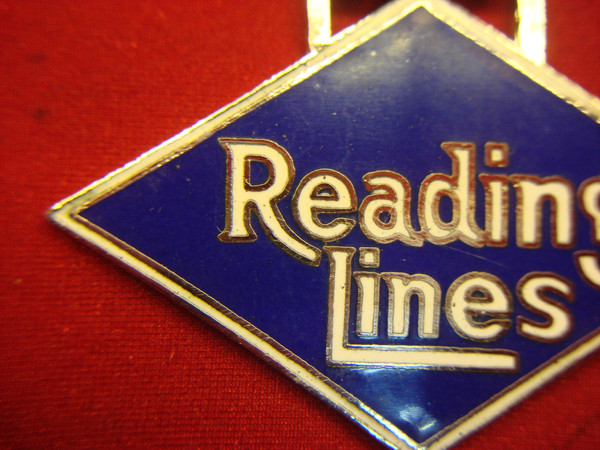 Blue Enamel Pocket Watch Fob with Strap - READING LINES RR, Excellent Condition