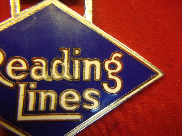 Blue Enamel Pocket Watch Fob with Strap - READING LINES RR, Excellent Condition