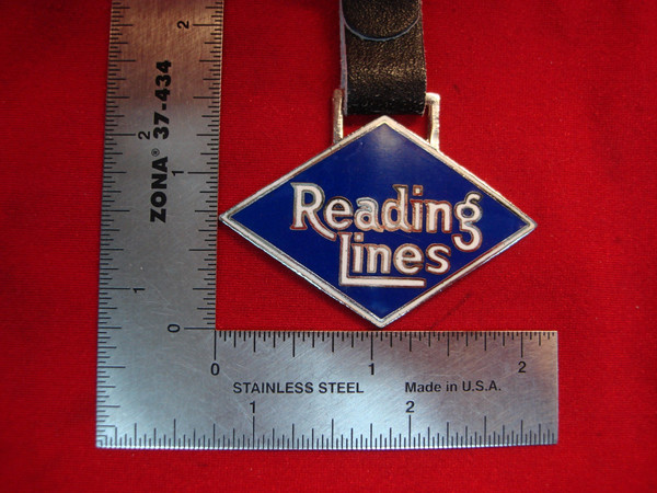 Blue Enamel Pocket Watch Fob with Strap - READING LINES RR, Excellent Condition