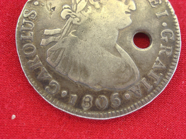 1805 Guatemala 4 Reales Charles II Silver Coin - Holed - Numismatic Antique