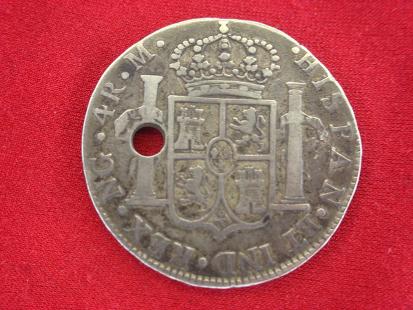 1805 Guatemala 4 Reales Charles II Silver Coin - Holed - Numismatic Antique