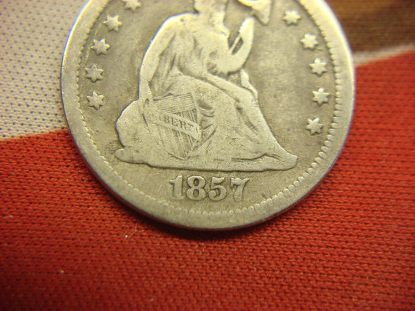 1857 Seated Liberty Quarter No Motto (Var. 1) - Full Rims, Previously Holed