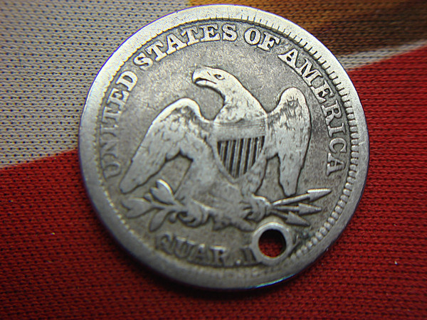 1857 Seated Liberty Quarter No Motto (Var. 1) - Full Rims, Previously Holed