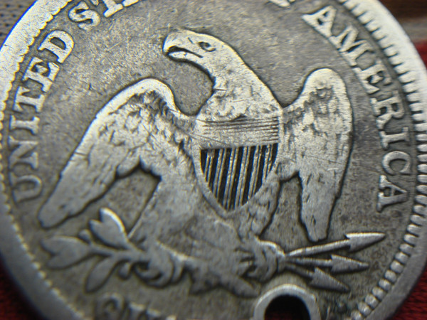 1857 Seated Liberty Quarter No Motto (Var. 1) - Full Rims, Previously Holed