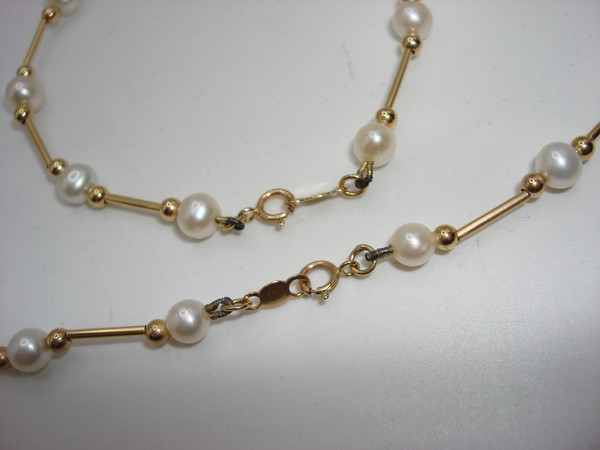 14K Gold Freshwater Pearl Necklace & Bracelet Set | Creamy White Pearls | Mexico 14K