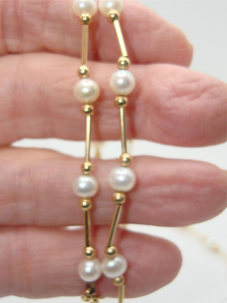 14K Gold Freshwater Pearl Necklace & Bracelet Set | Creamy White Pearls | Mexico 14K