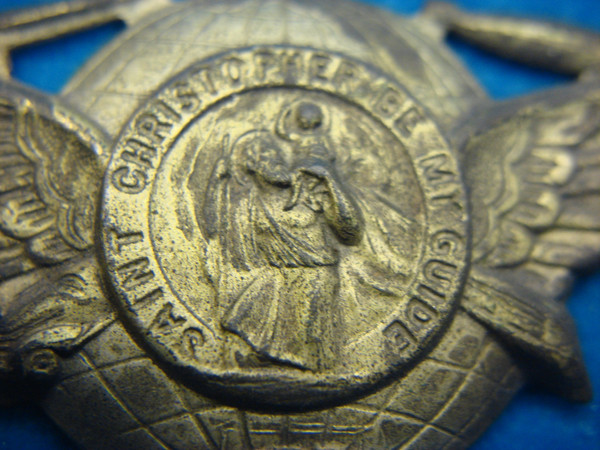 Vintage WWII St. Christopher Badge: Car, Train, Blimp, Ship & Plane Icons - Hat/Visor