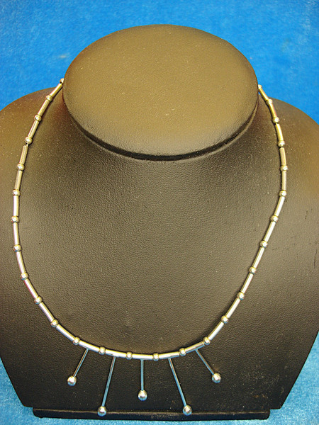 Sterling Silver Tube & Bead Necklace (16