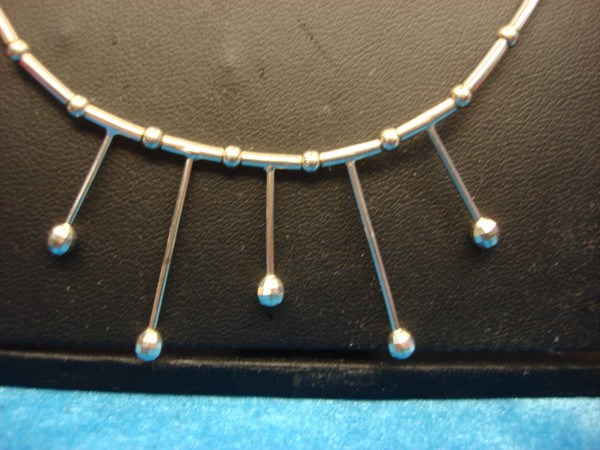 Sterling Silver Tube & Bead Necklace (16