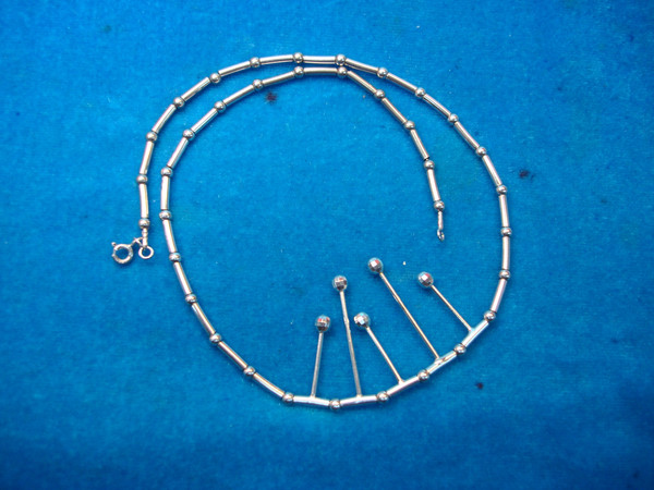 Sterling Silver Tube & Bead Necklace (16
