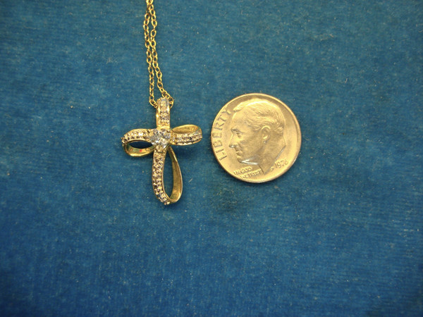 Sterling Silver & Gold Vermeil Cross Necklace with Blue Heart Pendant