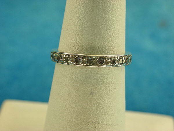 Elegant Sterling Silver CZ Band Ring (Size 6) - Pre-Owned, Excellent Condition