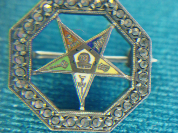 Vintage Sterling Silver Eastern Star Collar Pin with Marcasites & Enamel - Excellent Condition
