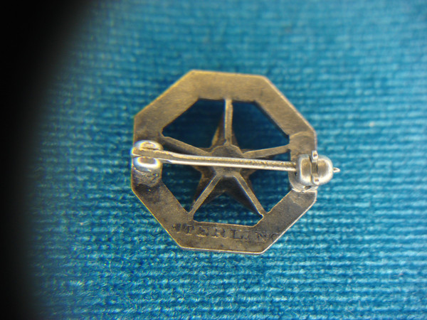 Vintage Sterling Silver Eastern Star Collar Pin with Marcasites & Enamel - Excellent Condition