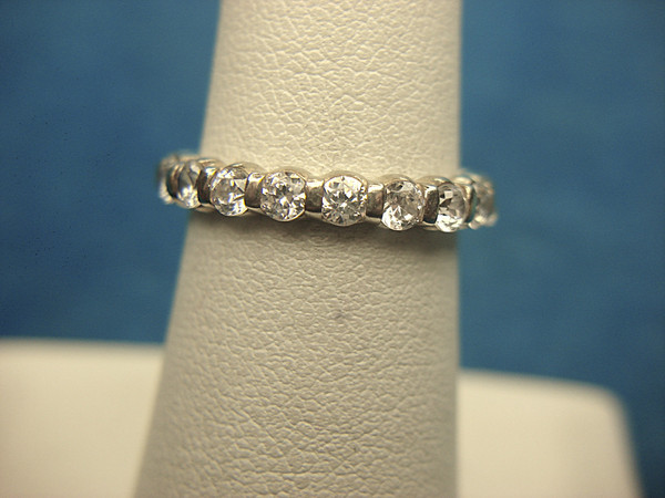 Sterling Silver Band Ring with 360° Cubic Zirconia, Size 6 - Pre-Owned